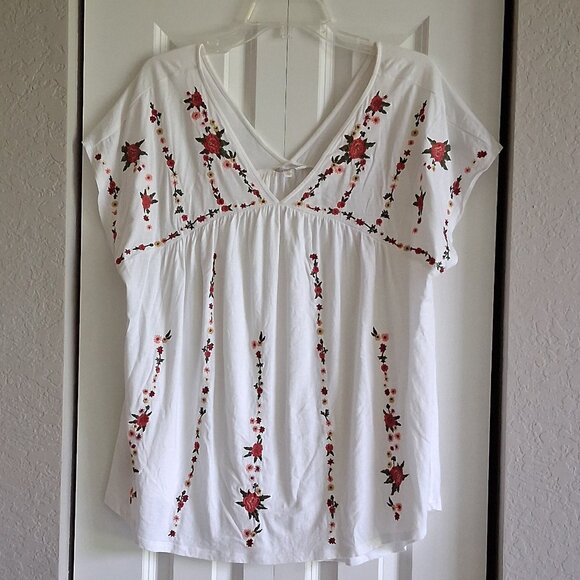 Lucky Brand Hannah Boho Floral Short Sleeve Blouse Women's Size L - Picture 1 of 10